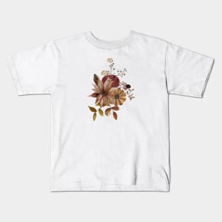 Autumn Watercolor Flowers with glitter - pale rose background Kids T-Shirt